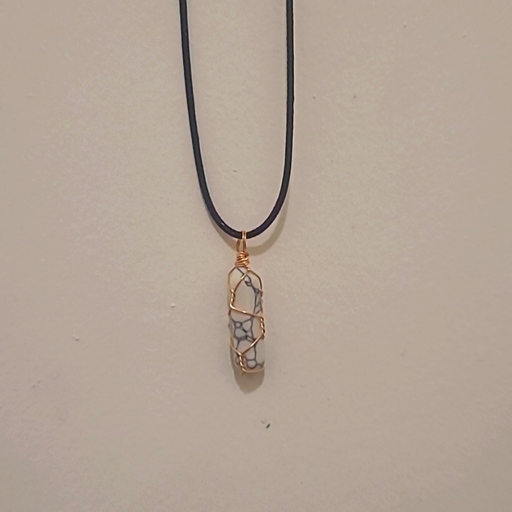 Wire Wrapped Pendant Necklace on a Black Waxed Cord